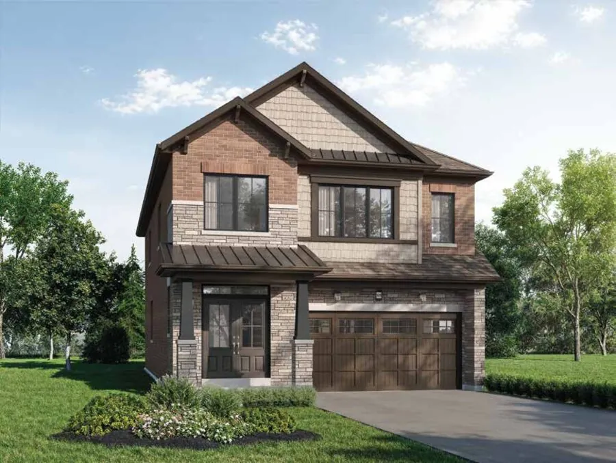 Elevation rendering of the Dryden model, a 34' detached homes at Wellwood